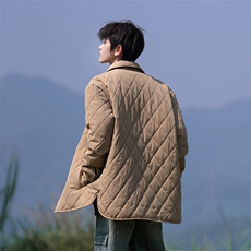 M3088-P70冬季新款菱形格翻领燕尾宽松棉衣，男装棉衣，星座109
