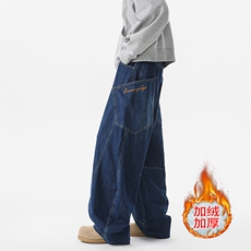 加绒字母刺绣牛仔裤男直筒阔腿休闲情侣秋冬长裤XZ212-QJR08-P70，男装牛仔裤，星座212-1