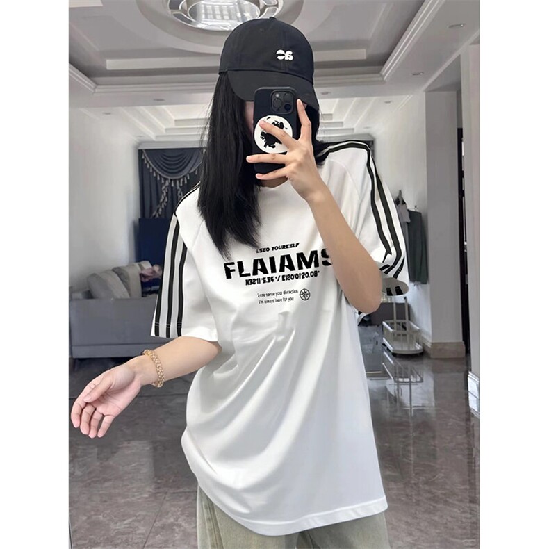 抖音得物高品质二开240克宽松纯棉美式潮牌三条杠织带短袖T恤,男装T恤,电商A486