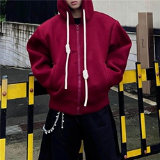 手工编绳纯色连帽卫衣外套25春秋新款宽松帽衫连帽开衫JKK14p50，男装卫衣，电商D256-2(原A064-2)