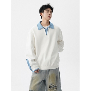 8XL-M 美式拼接新款翻领高级感衬衫领运动上衣长袖卫衣男WY26P68图片