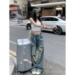【网图现货】破洞牛仔裤男女夏季薄款宽松阔腿裤子NZP01CC-P45图片