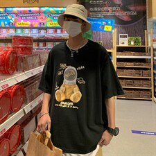 2025夏季新款 港风外景 宽松大码圆领卡通印花半袖T恤 T22-P28图片