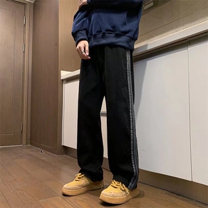 牛仔裤男韩版潮流高街直筒裤子三条杆2024春季ins长裤RK1429-P43图片