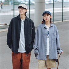 新港风水洗牛仔衬衫秋款2025新品长袖宽松衬衣外套J3592-P65控108，男装衬衫，电商A362