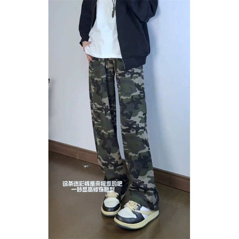 迷彩弯刀卫裤男秋季宽松慵懒风运动裤子痞帅高级感直筒裤K03,男装休闲裤,星座1116A（原606A-3）