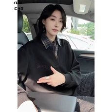 LA81-P38美式复古撞色翻领长袖POLO衫秋季新款宽松潮牌休闲，男装Polo衫，电商B323A