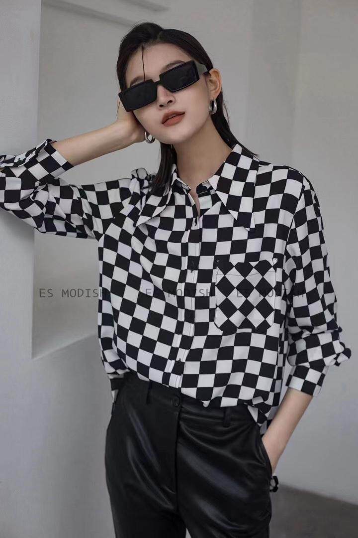 长袖格子衬衫，女装衬衫，ES MODISH