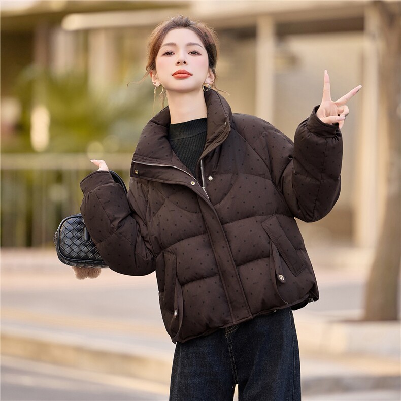 新标90白鸭绒短款印花波点羽绒服女2025冬季新款,女装羽绒服,余墨