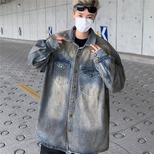 牛仔外套男重磅外套做旧宽松休闲长袖春秋季夹克 9851 P65图片