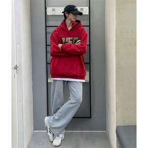 5579-P67新款中长纯棉华棉复合刺绣连帽卫衣加绒图片