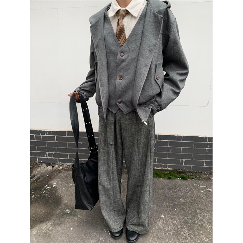 网图有货老钱风假两件V领马甲拼接廓形休闲宽松外套男A801-P95,男装背心/马甲,星座1505
