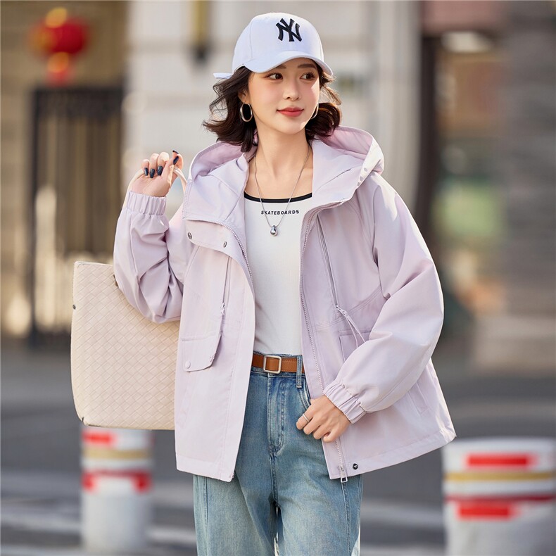 小个子短外套女2026年春季女士户外冲锋衣拉链短款连帽,女装短外套,悦祺