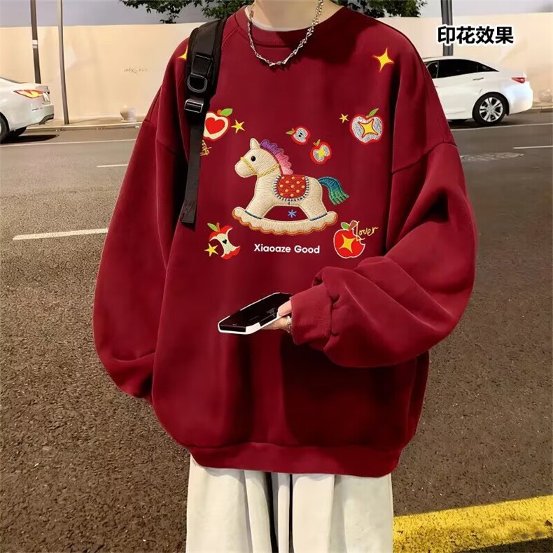 1506-1/WA2-161/P42卫衣男女款休闲宽松印花圆领上衣服情侣红色,男装卫衣,星座1506-1