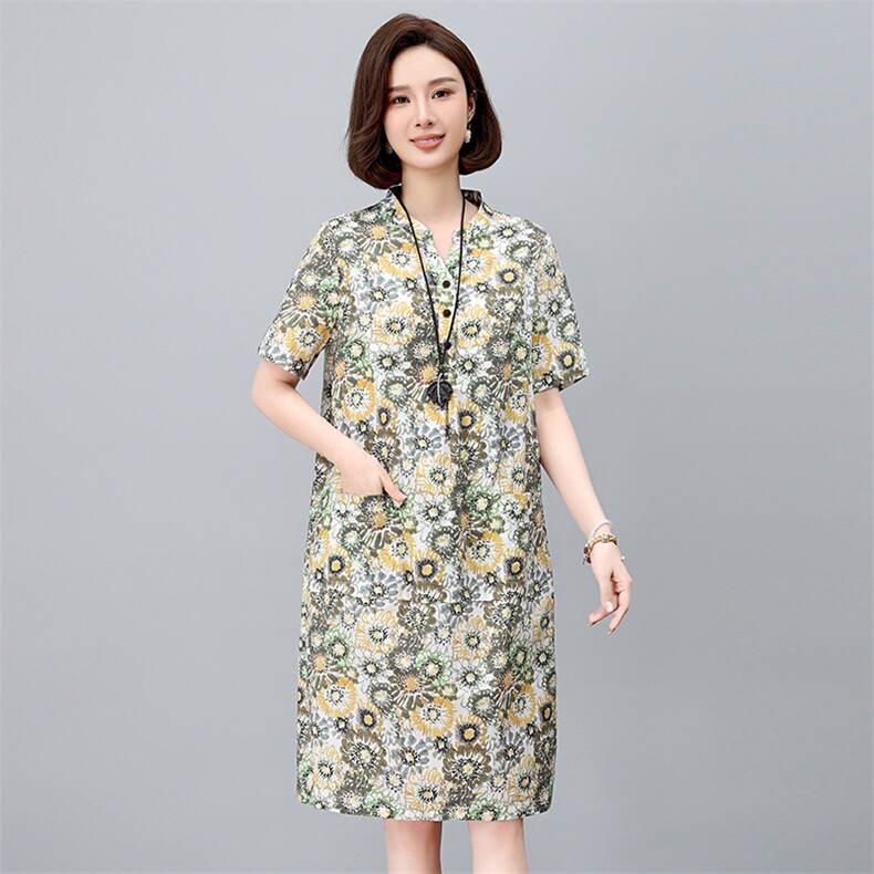 碎花连衣裙2025新款夏季纯棉超火宽松显瘦直筒裙中年妈妈休闲裙子,女装连衣裙,依恋蒂丝