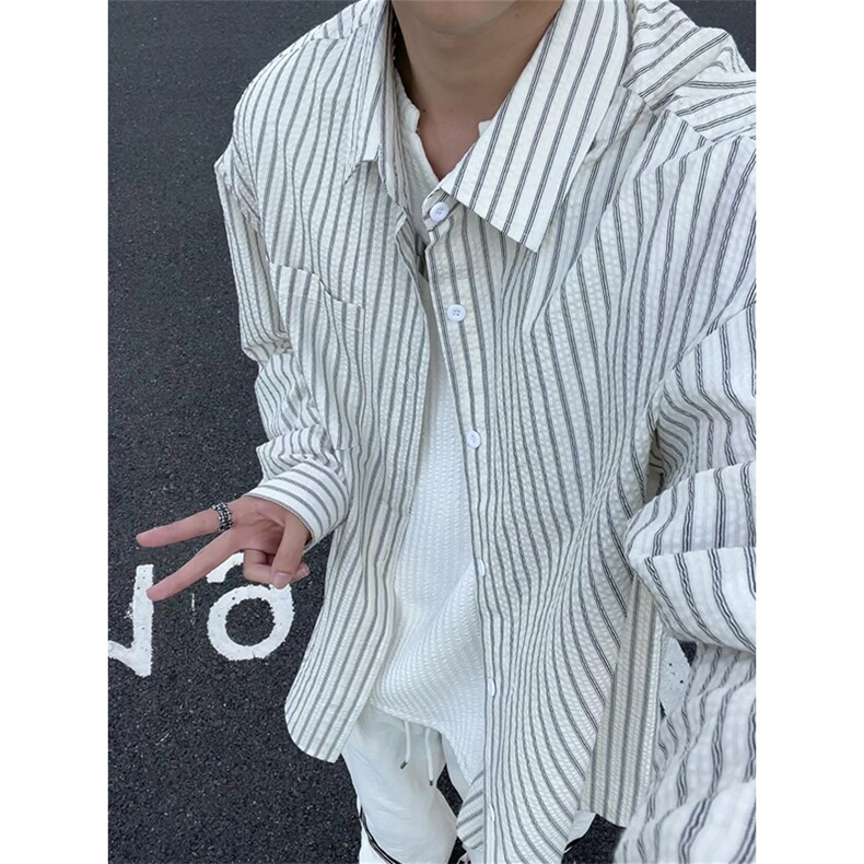 设计感日系条纹长袖衬衫男休闲衬衫复古上衣秋季C2266-特价P45,男装衬衫,电商A007
