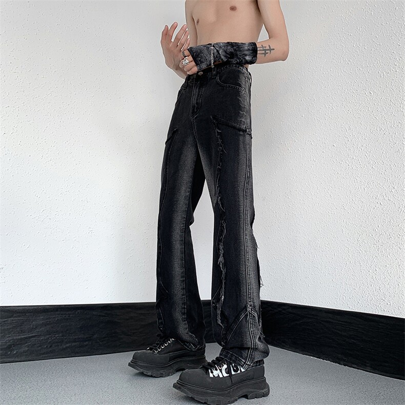 B221美式ins高街暗黑小众个性款修身小脚牛仔裤LK23066-P70控98,男装牛仔裤,电商B221