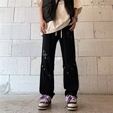 潮酷穿搭十字架直筒牛仔裤男女2023年新款宽松显瘦阔腿裤高街风，男装牛仔裤，星座601-2
