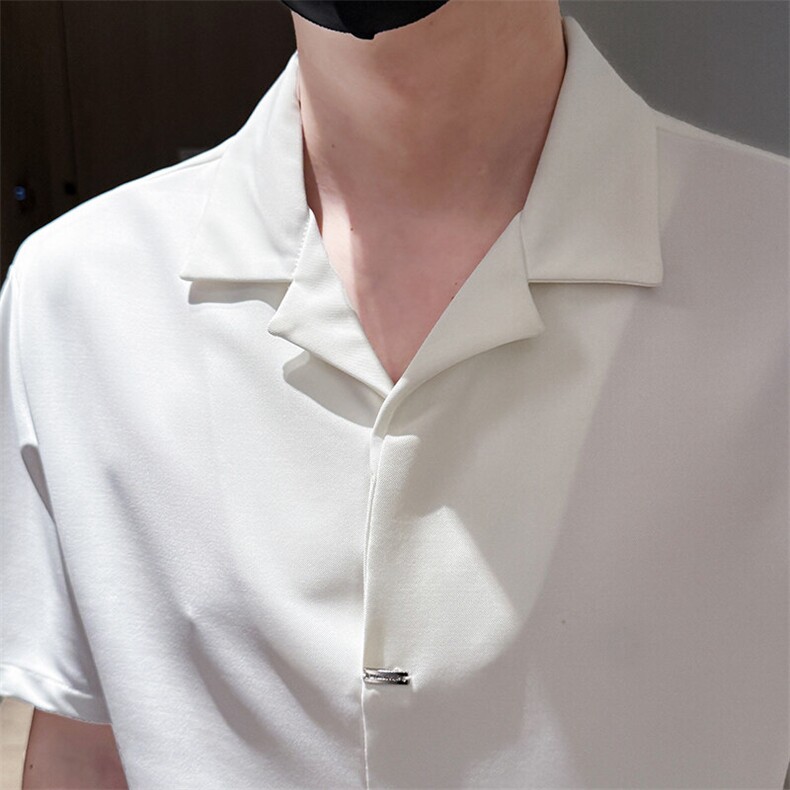夏男古巴领纯色衬衫男休闲宽松休闲衬衣小伙A236-82552-P55,男装衬衫,电商A236