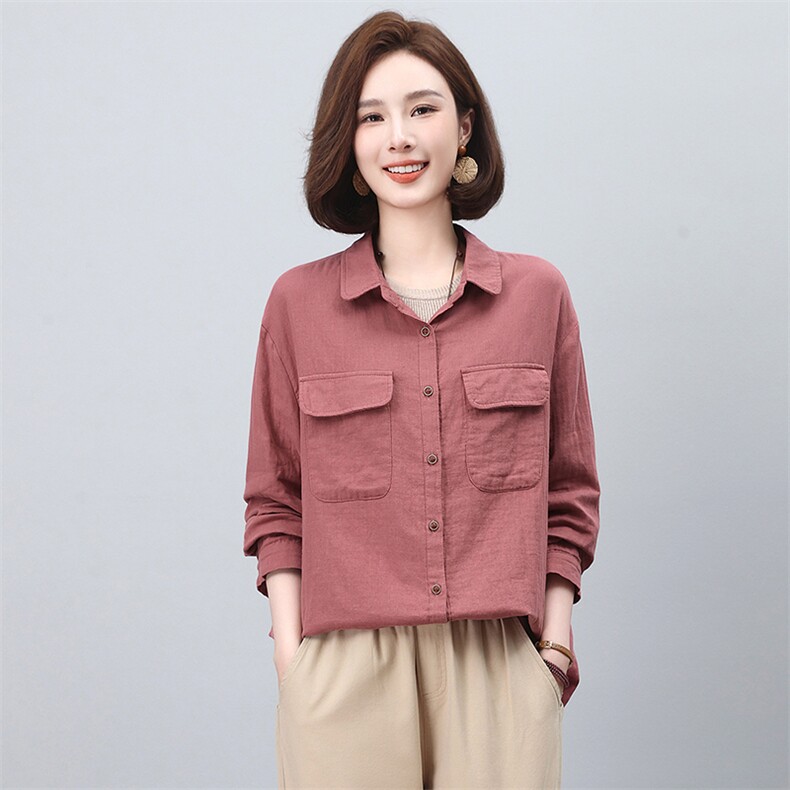 时尚宽松显瘦长袖棉麻衬衫女2024春装新款休闲百搭上衣,女装衬衫,悦见她