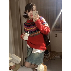 1506-1/M67181/P57新年红复古圣诞毛衣男女新款宽松加厚慵懒上衣，男装针织衫/毛衣，星座1506-1