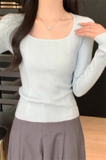 2025年秋季新款坑条u领针织套头上衣时尚休闲百搭，女装针织衫/毛衣，旭驰羊绒