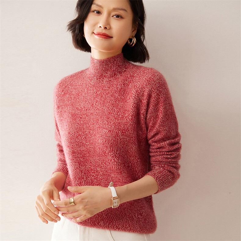 2025秋冬新款35%山羊绒女士7针花纱插肩半高领羊绒衫,女装羊绒衫,拓驰羊绒
