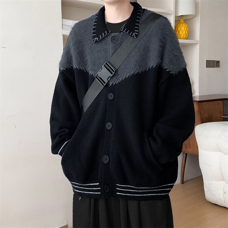 B298P93时尚宽松日系条纹马海毛毛衣男情侣针织衫毛衣外套,男装针织衫/毛衣,星座512-6