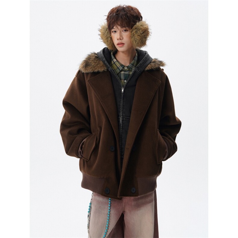 大货秋冬季加棉加厚可拆卸毛领短款毛呢夹克外套男812-JK28-P128,男装夹克,星座812