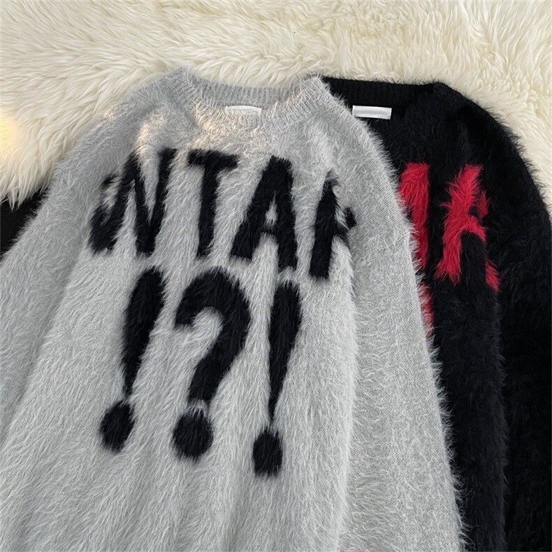 美式复古字母仿貂绒毛衣宽松高级感休闲情侣针织衫MY392-P48，男装针织衫/毛衣，星座313A-2