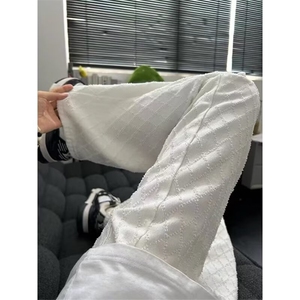 复古菱格提花满印直筒牛仔裤男春秋新款显瘦拖地阔腿长裤LA12-P45图片