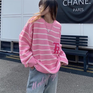 条纹毛衣女秋冬新款日系慵懒风复古设计感小众韩系针织上衣图片