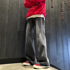 水洗牛仔裤男高街渐变子美式宽松直筒微喇长裤1001-1-GN9027-P42，男装牛仔裤，星座1001-1
