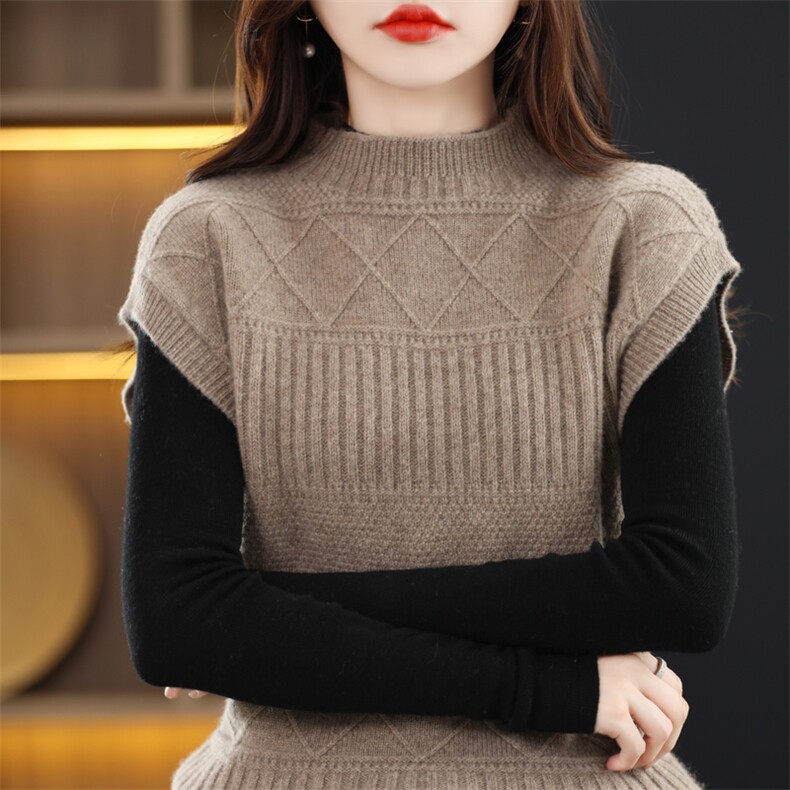 秋冬新款羊绒衫女马甲半高领套头坎肩毛衣宽松羊毛针织衫百搭上衣，女装马甲，迅太羊绒