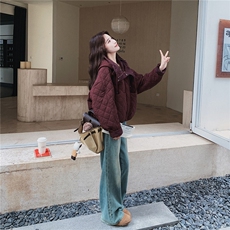 酒红色菱格连帽轻薄羽绒棉服女秋冬2025新款棉衣时髦洋气棉袄流行，女装棉衣/棉服，2C293