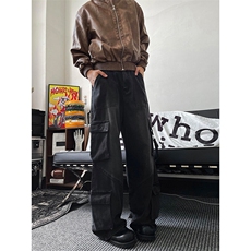 男女款潮流日系宽松百搭长裤多口袋水洗复古工装牛仔裤K666TP65，男装牛仔裤，电商A102B