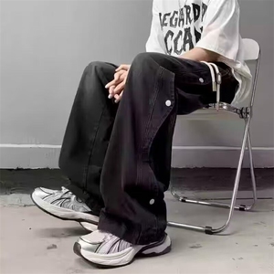 【现货】美式牛仔裤男阔腿宽松高街设计感工装裤F696p42