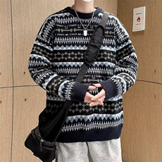 费尔岛提花圣诞毛衣男日系复古慵懒着内搭冬季针织衫M5675，男装针织衫/毛衣，星座1116A-1（原606A）