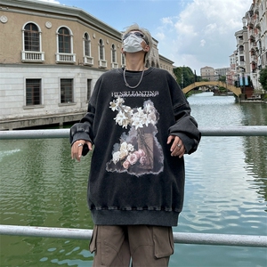 秋装复古美式水洗做旧重磅圆领卫衣301B-JB7501M-P58,卫裤穿搭夏图片