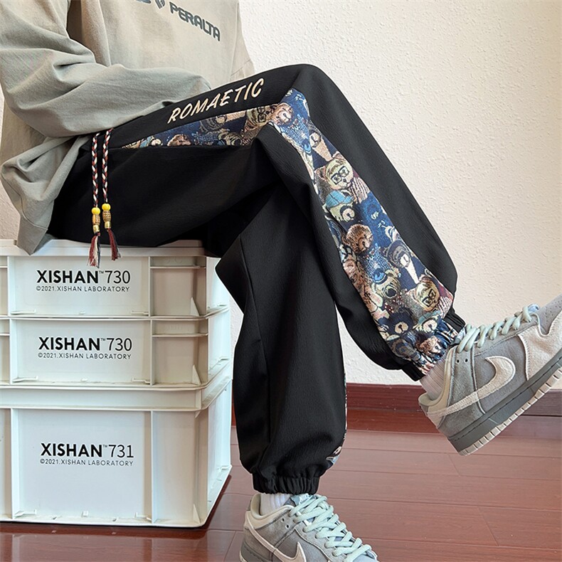 新中式风刺绣潮牌宽松束脚休闲裤K90-P30控49,男装休闲裤,星座209-1