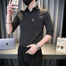 夏季男士七分袖条纹衬衫男休闲修身休闲衬衣A236-C660-P55，男装衬衫，电商A236