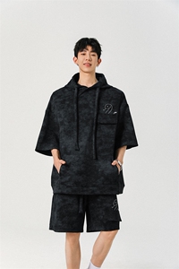 现货 TZ773-特批55 控88 设计感高质感套装连帽大码T恤短袖短裤图片