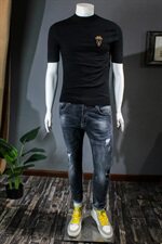 秋冬男士半高领针织衫刺绣短袖毛衣QT7115811P75假模延续，男装针织衫/毛衣，钱塘6066（原711）