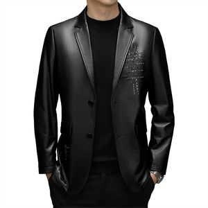 8026秋冬新款海宁皮衣男山羊皮西服外套韩版休闲皮衣P1020图片