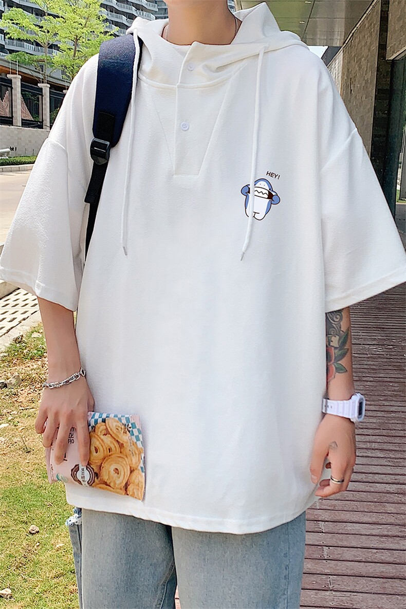 LD54167-P45连帽短袖t恤男大码胖子带帽五分袖中袖,男装T恤,电商A040