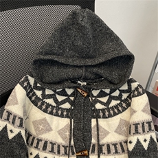费尔岛牛角扣连帽毛衣外套女秋冬季宽松慵懒针织开衫MZ974-P59，男装针织衫/毛衣，星座412-3