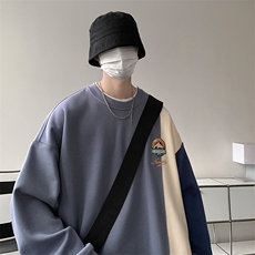 2023春新款港风个性撞色拼接宽松圆领套头卫衣23092-P55控85，男装卫衣，星座914-3