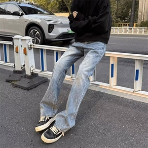 美式高街复古水洗微喇牛仔裤男秋冬修身直筒裤LT89011-P43 加绒53图片