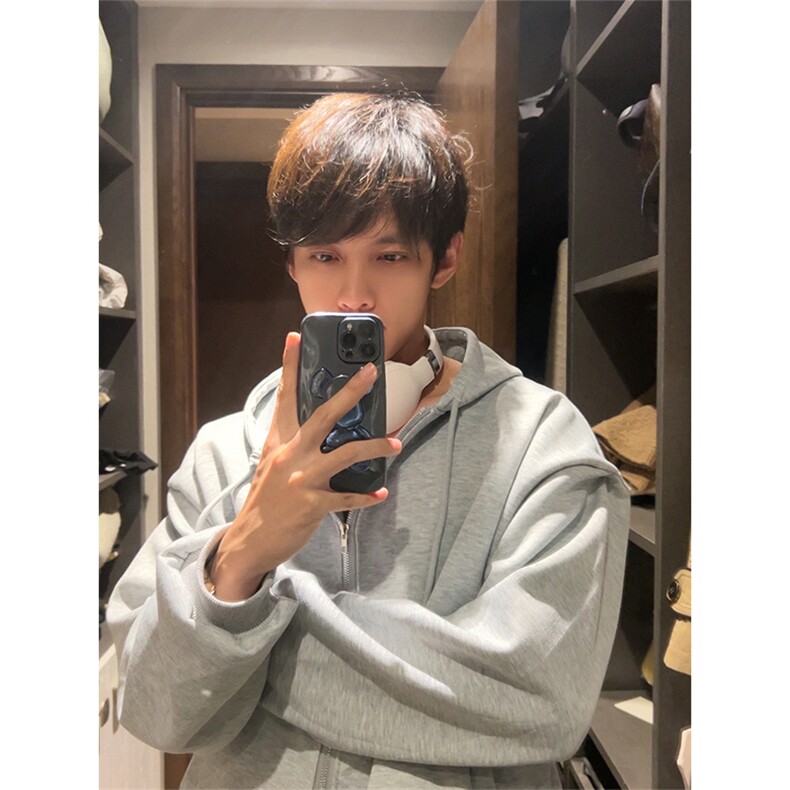 自家图，博主风cleanfit垫肩设计感双拉链卫衣男解构风WYB05-P58图片