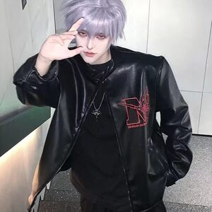 DJK988-P78美式潮牌街头撞色拼接PU皮机车皮衣男夹克潮-网图现货图片